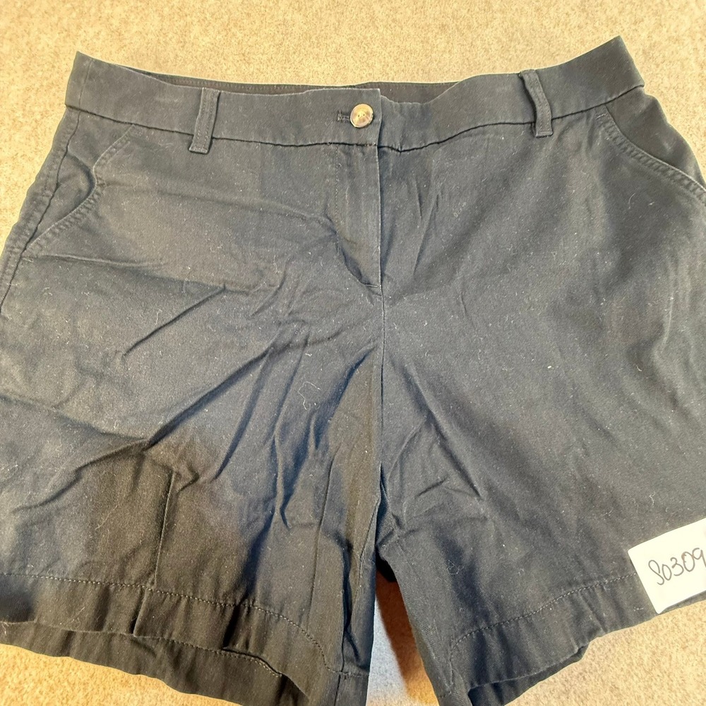 J.Crew Navy Blue Chino Shorts Womens Size 14 Mid Rise Stretch Cotton Casual‎